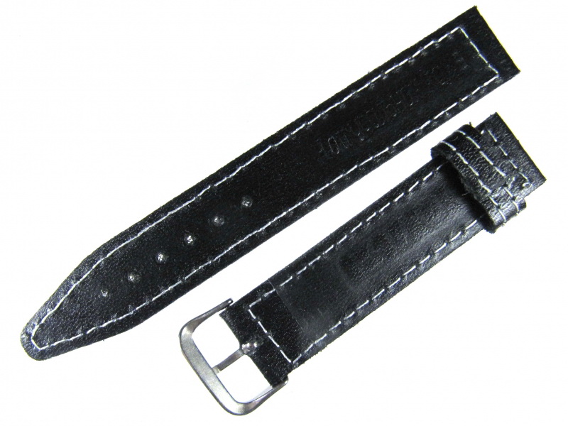 Ремень кожаный черный 18мм (белая строчка)